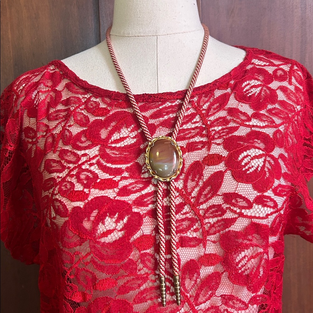 Vintage Polished Jasper Stone Bolo Tie - Picture 8 of 10